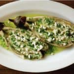 Aubergines with olive oil, garlic, parsley & feta cheese